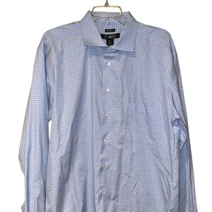 Pronto Uomo Mens Non Iron Dress Shirt XXL Blue Check Cotton Long Sleeve Office